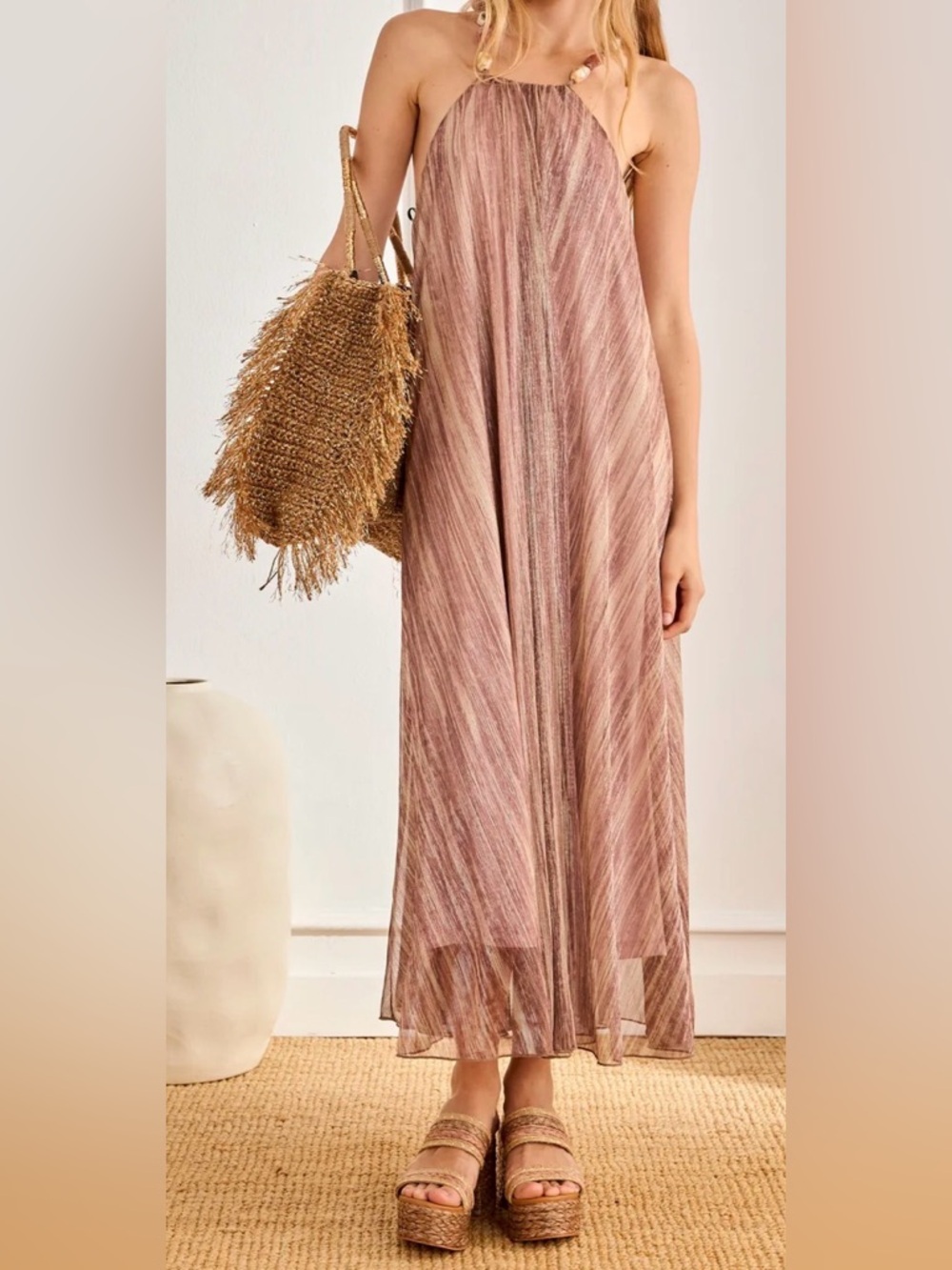 Nekane Long Shimmering Dress with Stone Beaded Halter - NWT - Size M